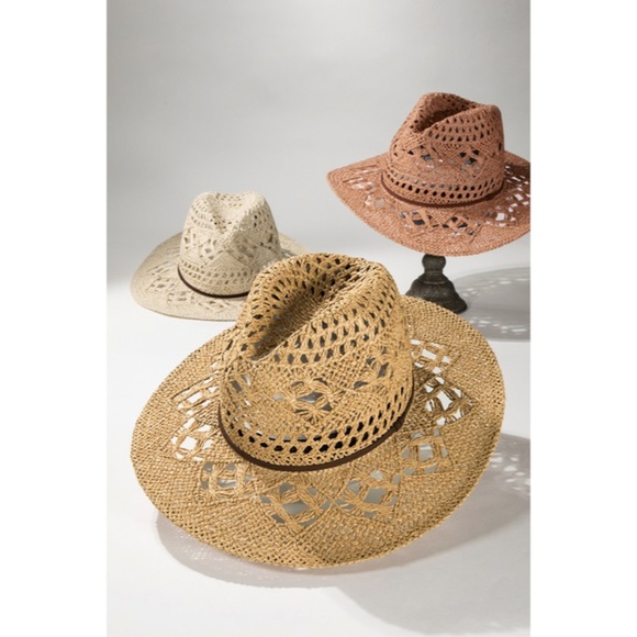 SOLD OUT Natural Bohemian Handwoven Open Weave Faux Leather Banded Panama Hat - Picture 4 of 6